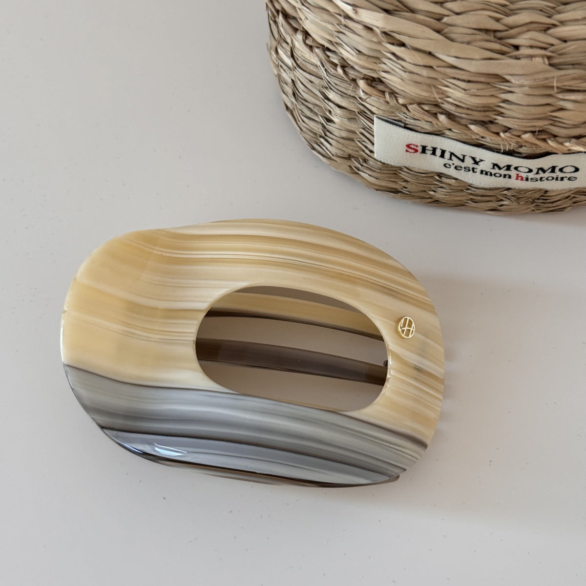 Oval Cutout Resin Barrette Hair Clip - Beige