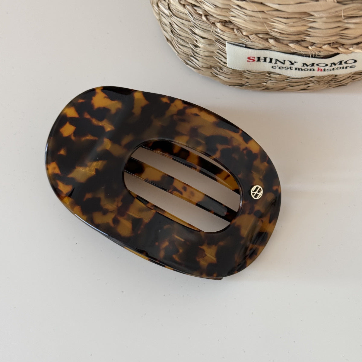 Oval Cutout Resin Barrette Hair Clip - Coffee