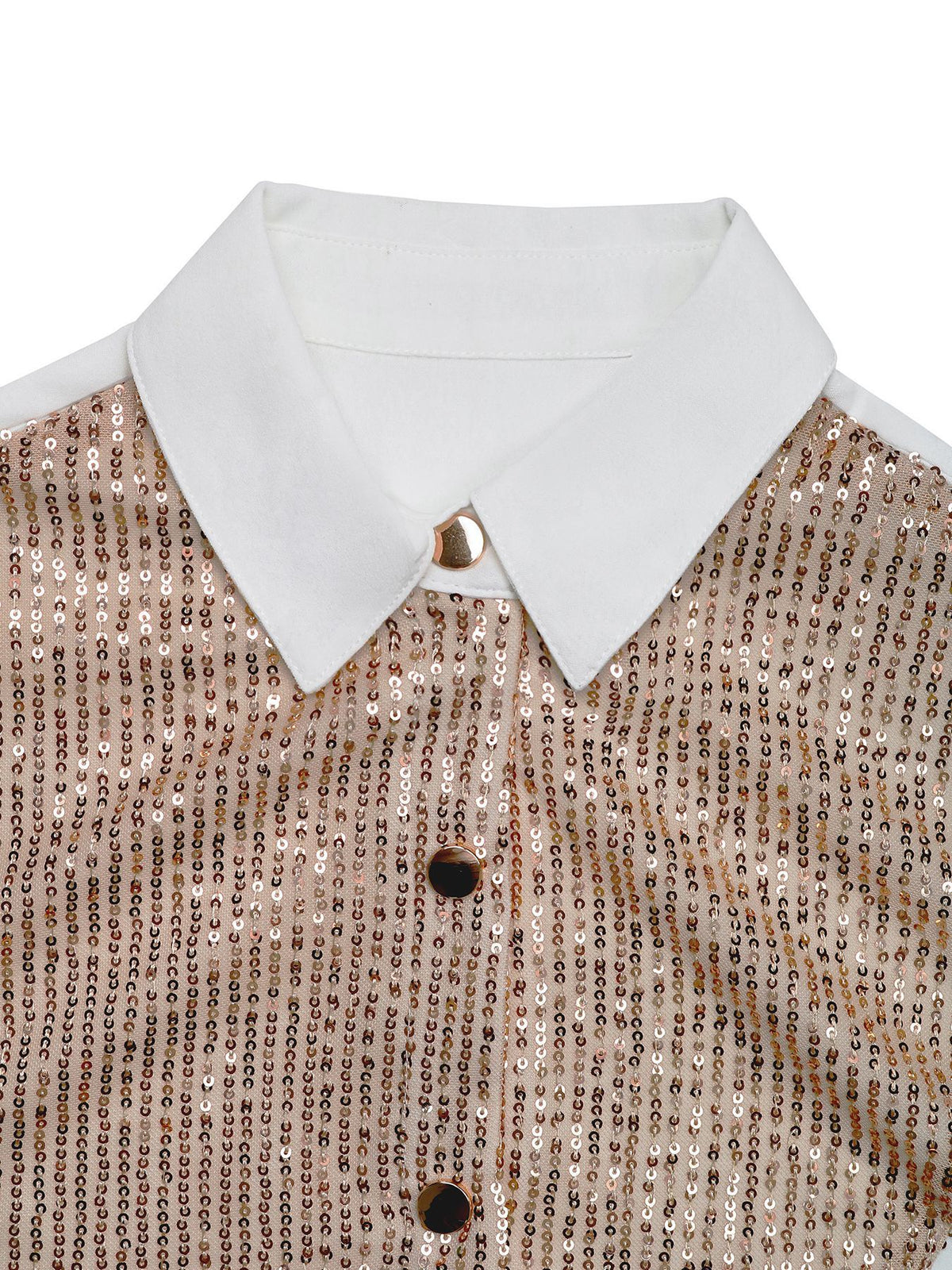 Sequin Panel Oversized Poplin Shirt - White - 1