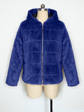 Hooded Faux Fur Zip Up Jacket - Blue