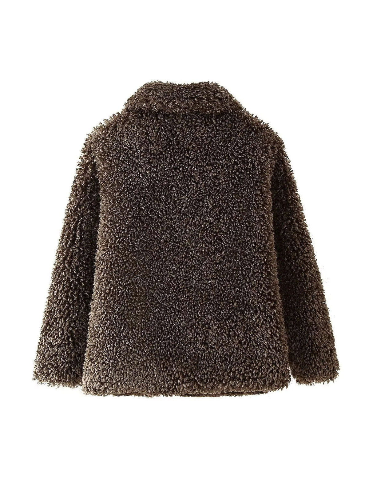 Curly Faux Fur Lapel Cropped Coat - Coffee