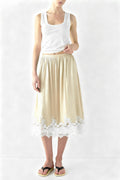 Lace Hem Flowy Satin Midi Skirt - Champagne