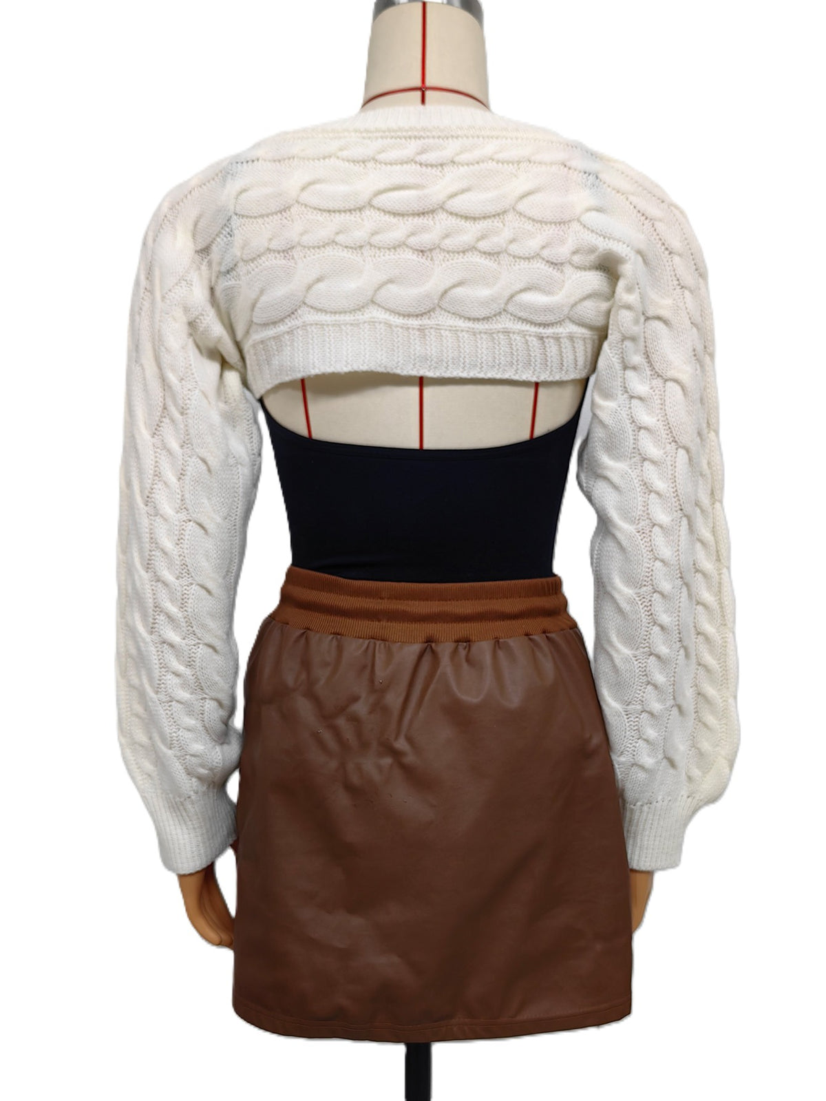 Rosette Super Cropped Cable Knit Shrug Top - White - 2