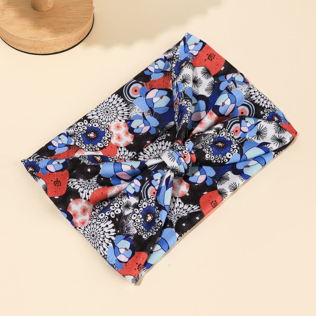 Knotted Wide Printed Sports Headband - Blue