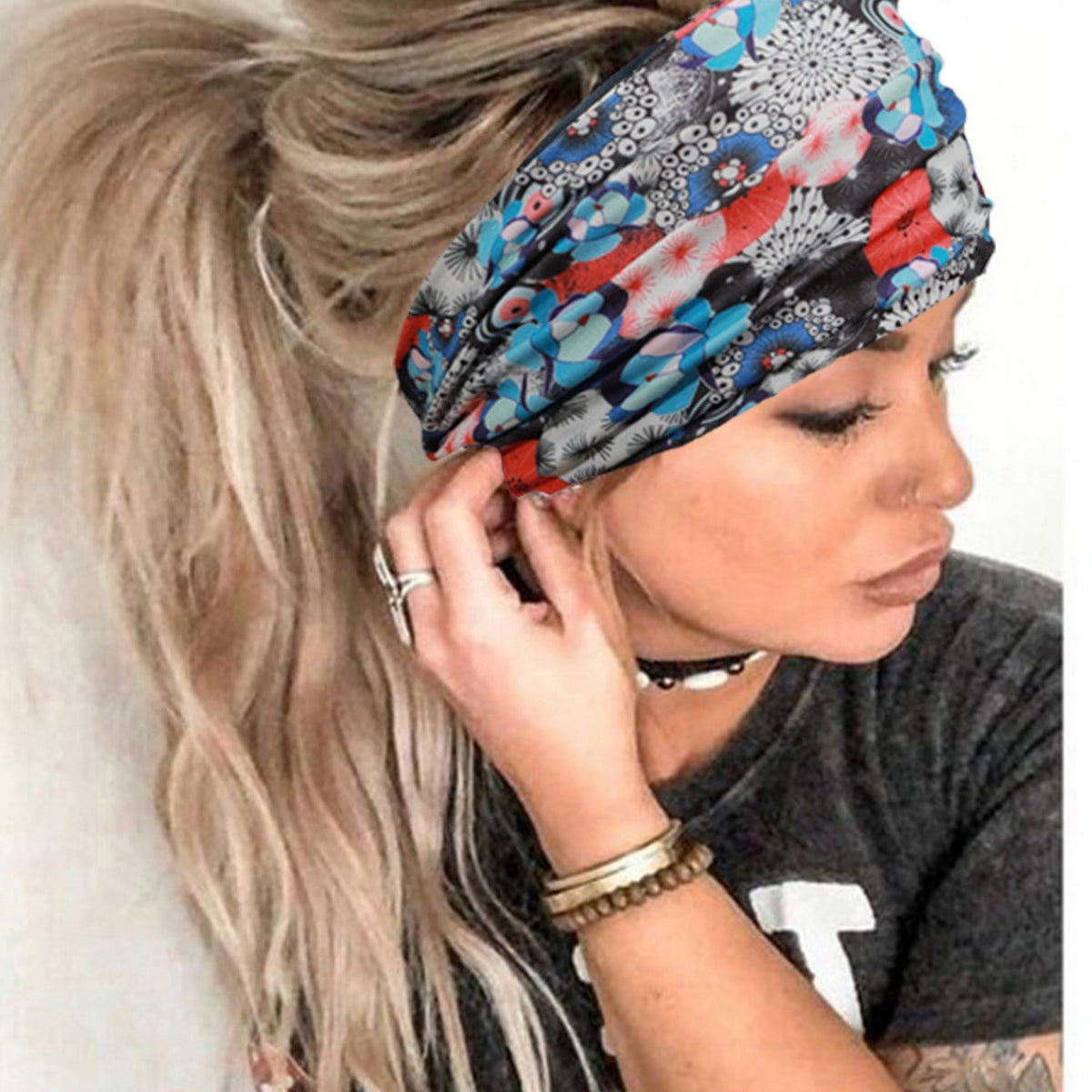 Knotted Wide Printed Sports Headband - view 1