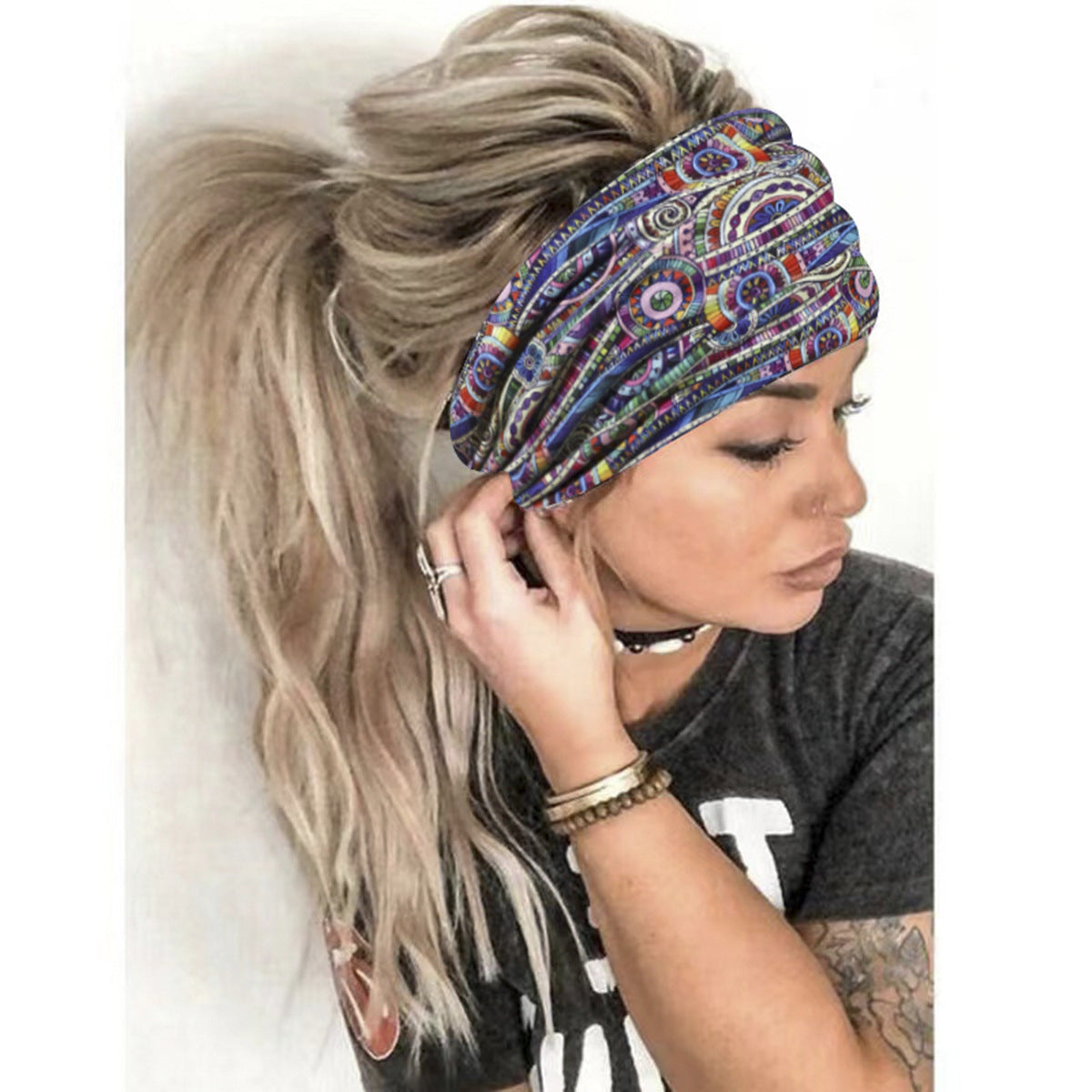 Knotted Wide Printed Sports Headband - view 2