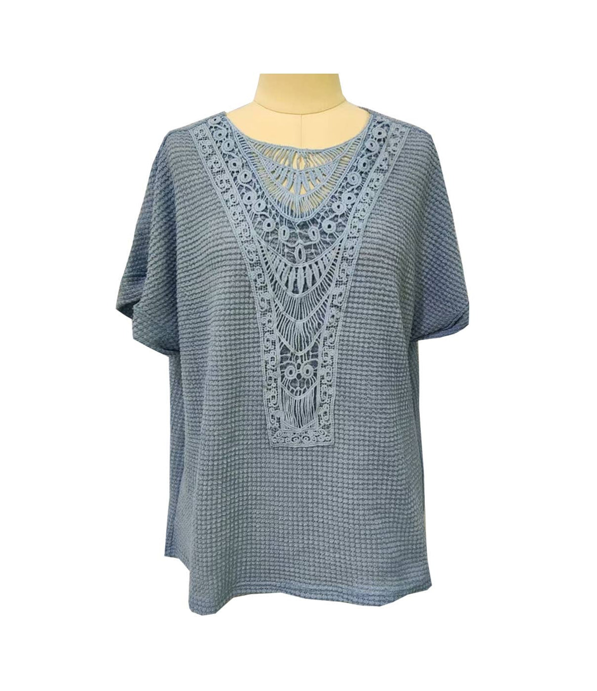 Lace Panel Waffle Knit Dolman Top