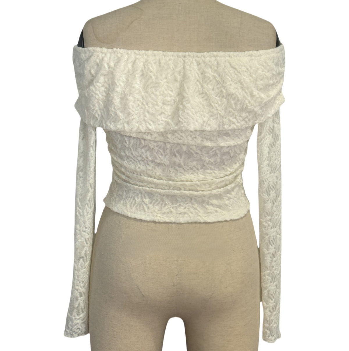 Textured Lace Off Shoulder Crop Blouse - White - 1