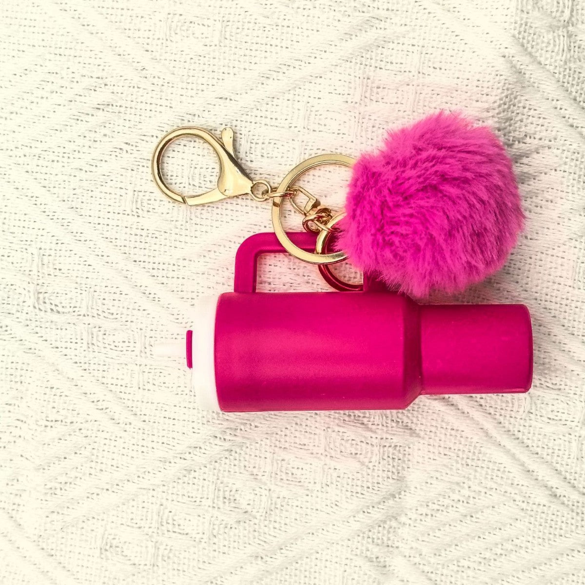 Mini Tumbler Pom Pom Keychain - Fuchsia
