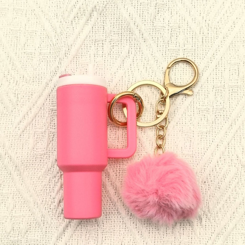 Mini Tumbler Pom Pom Keychain - Pink