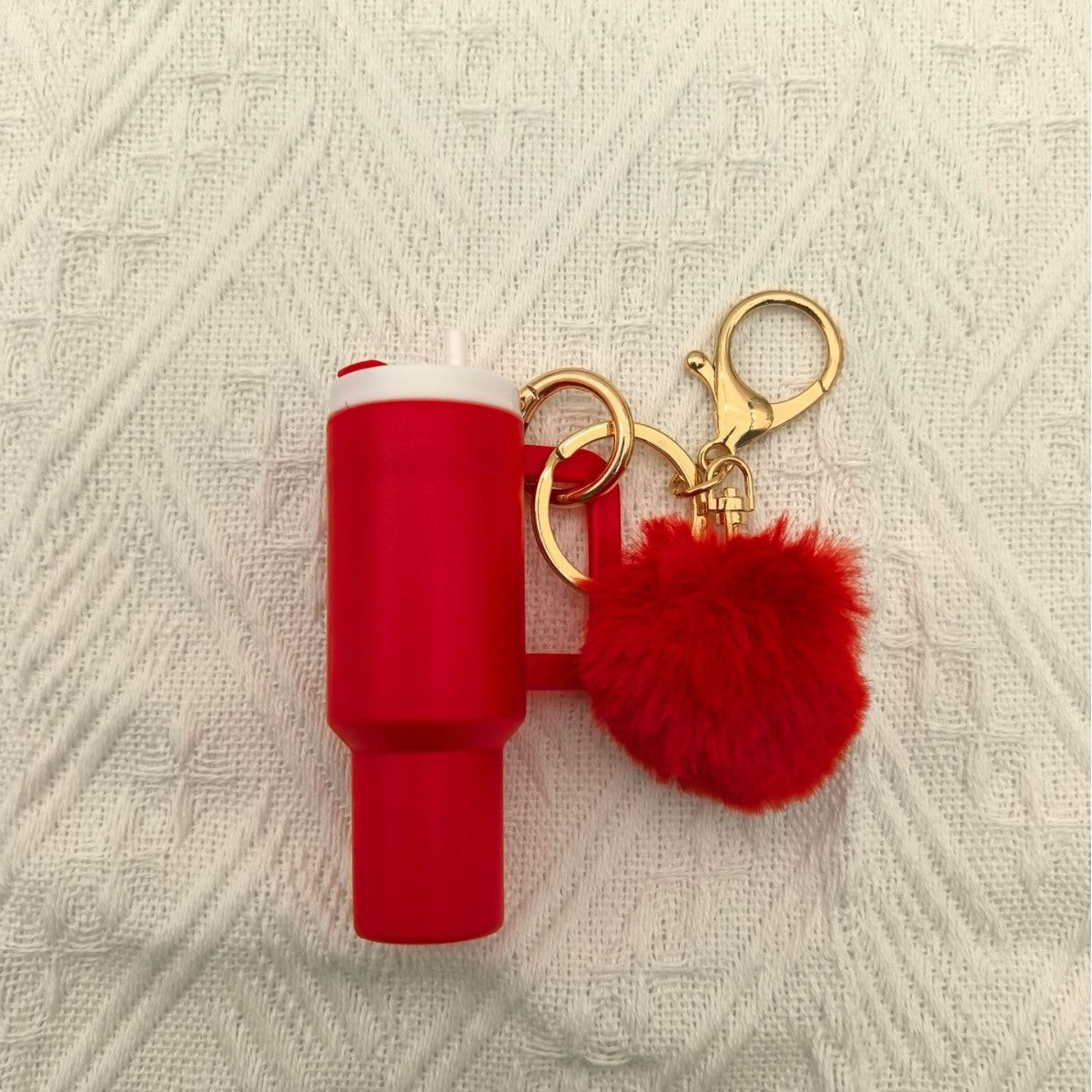 Mini Tumbler Pom Pom Keychain - Red