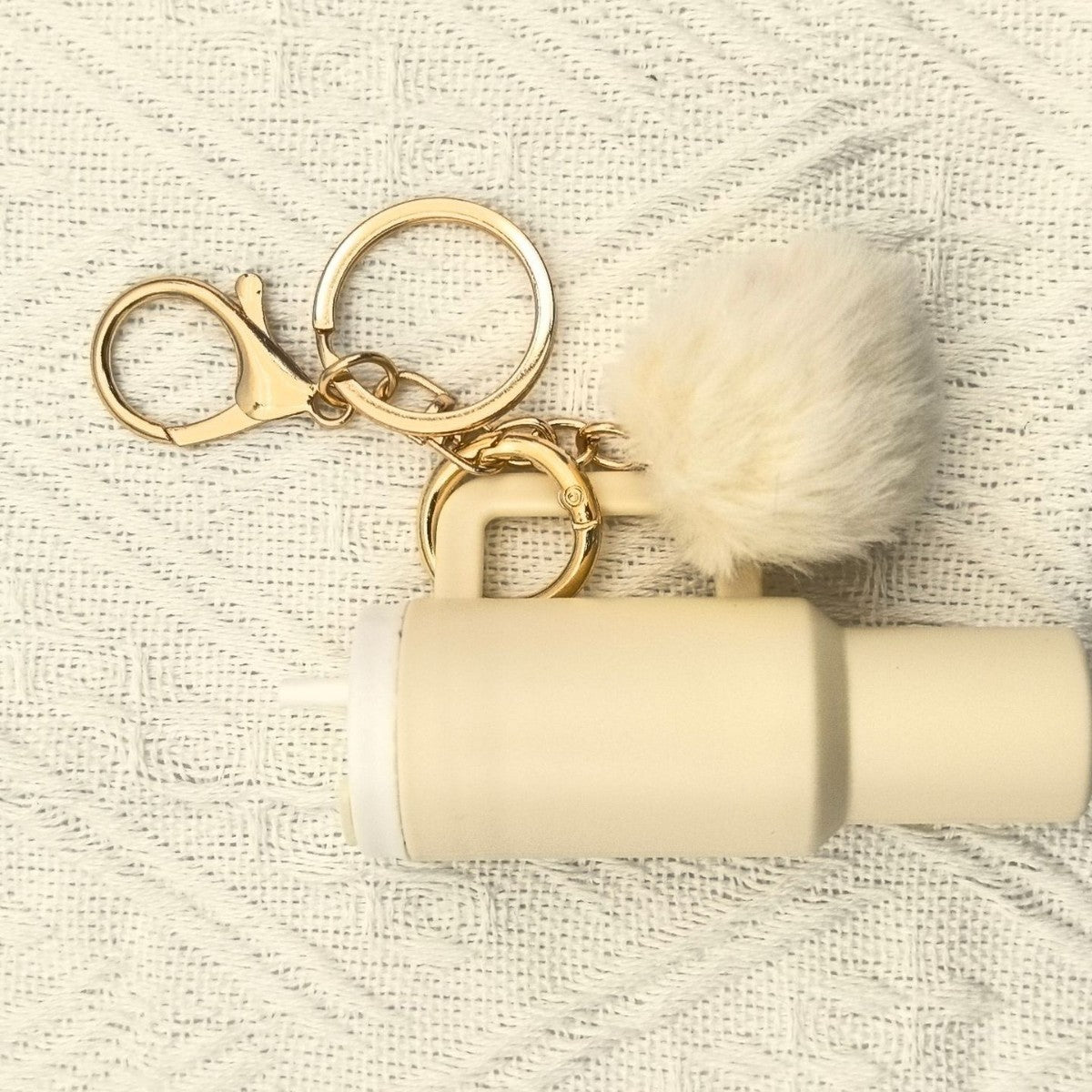 Mini Tumbler Pom Pom Keychain - beige