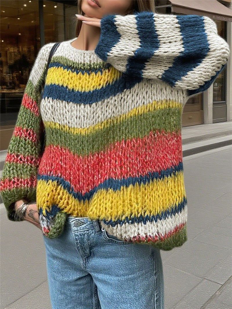Bold Stripe Chunky Oversized Knit Sweater - Yellow