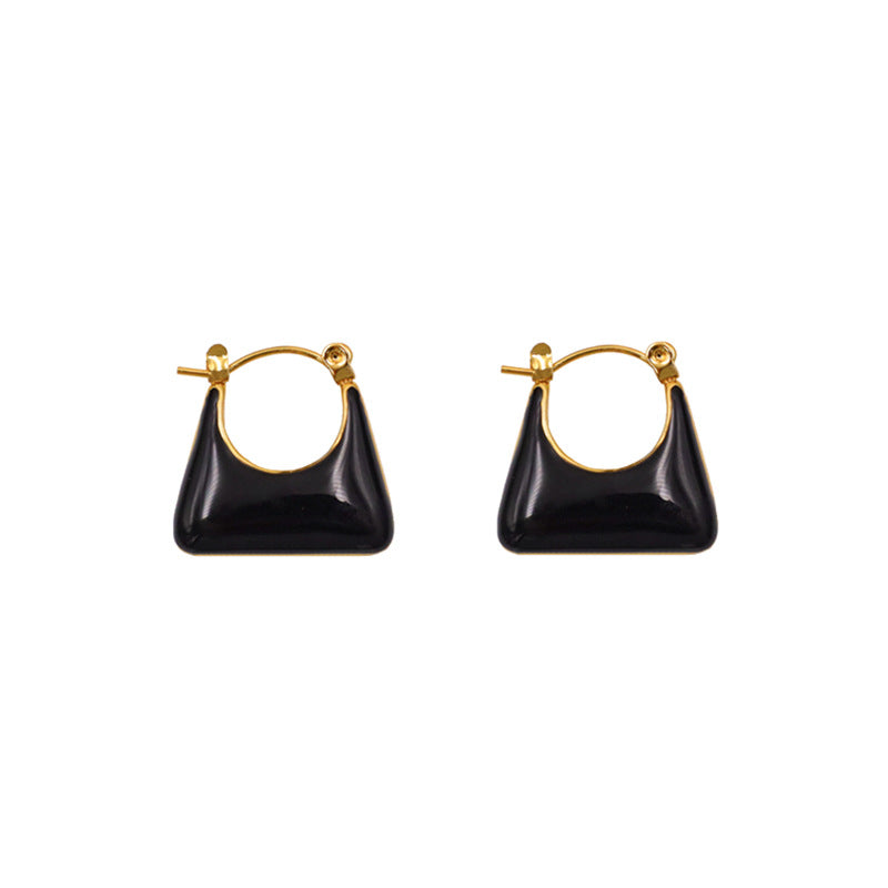 Mini Handbag Shaped Enamel Drop Earrings - Black