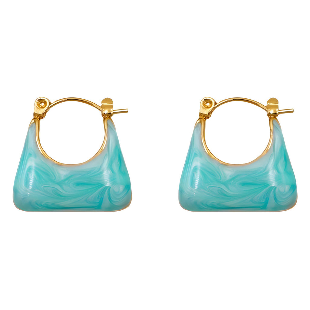 Mini Handbag Shaped Enamel Drop Earrings - Blue