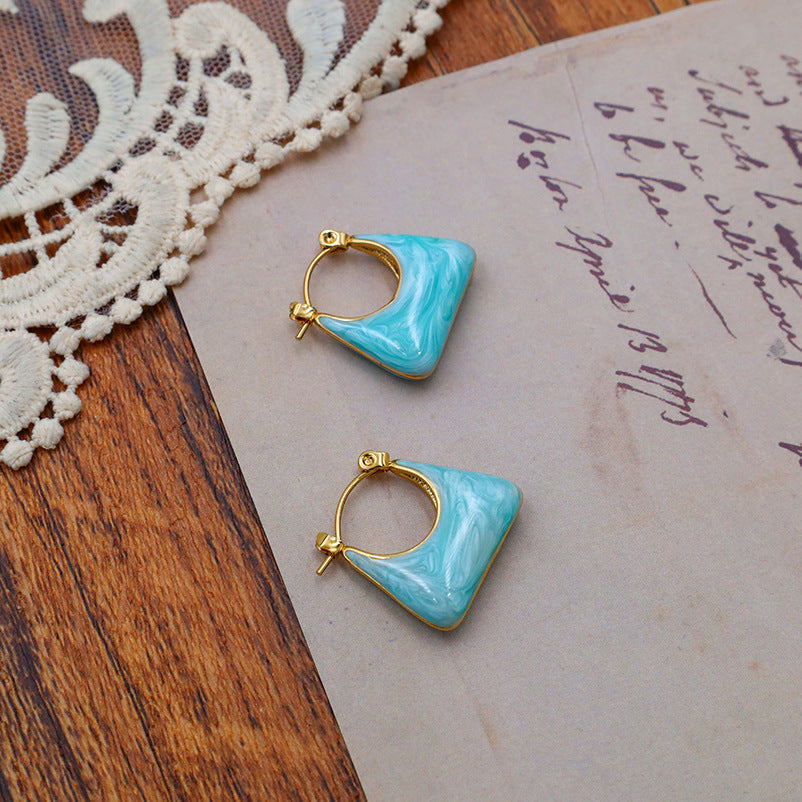 Mini Handbag Shaped Enamel Drop Earrings - Blue - 1