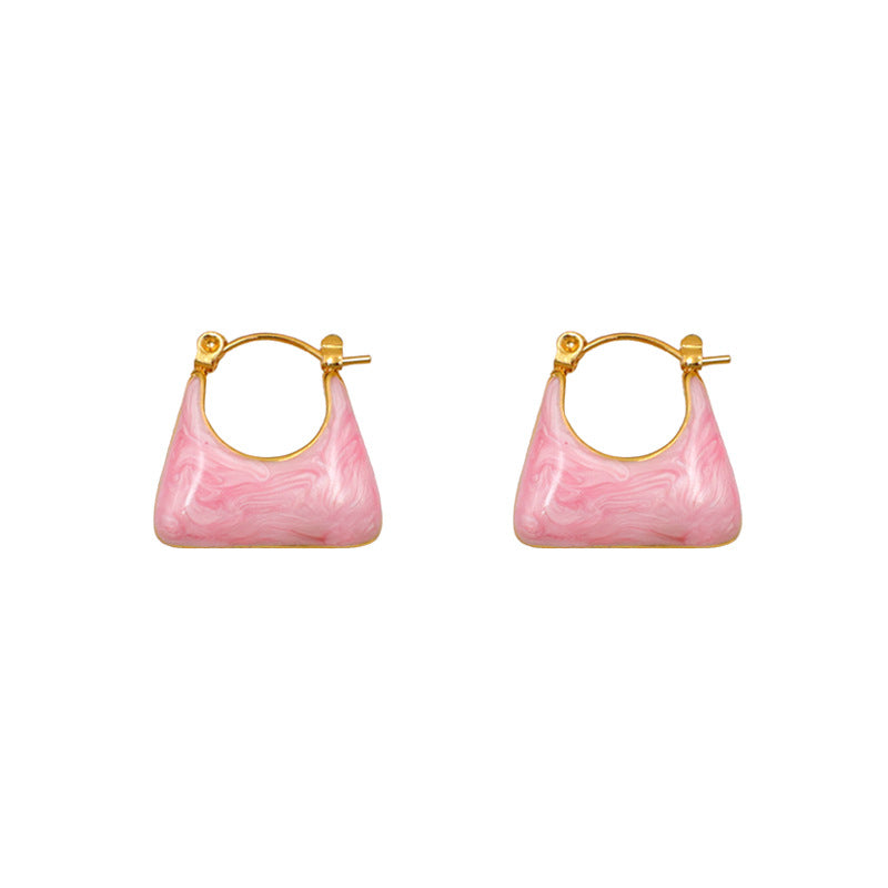 Mini Handbag Shaped Enamel Drop Earrings - Pink