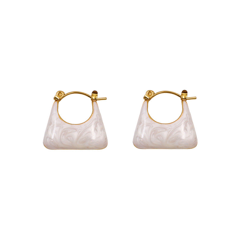Mini Handbag Shaped Enamel Drop Earrings - White