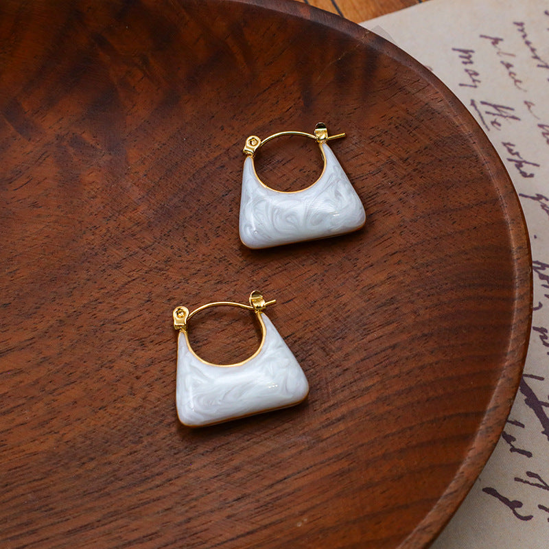 Mini Handbag Shaped Enamel Drop Earrings - White - 1