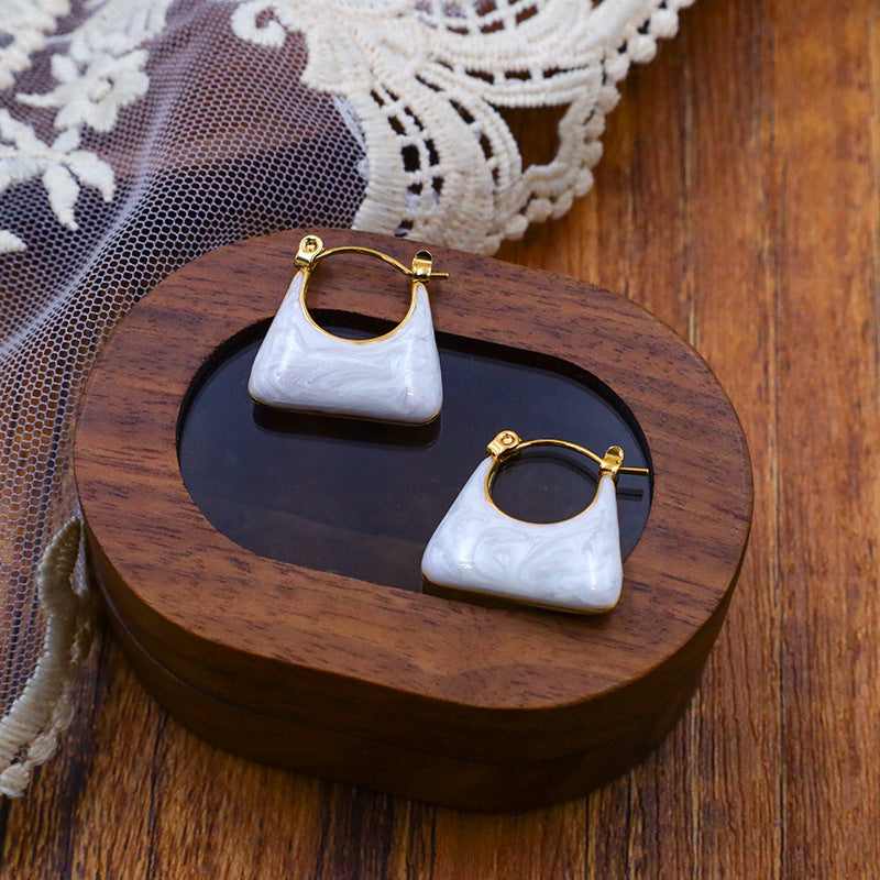 Mini Handbag Shaped Enamel Drop Earrings - White - 2