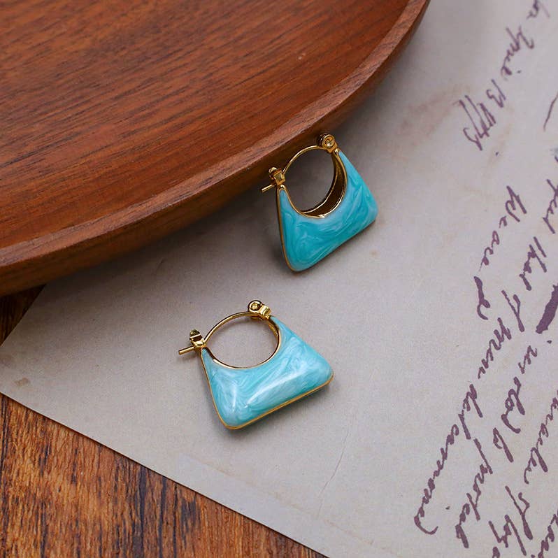 Mini Handbag Shaped Enamel Drop Earrings
