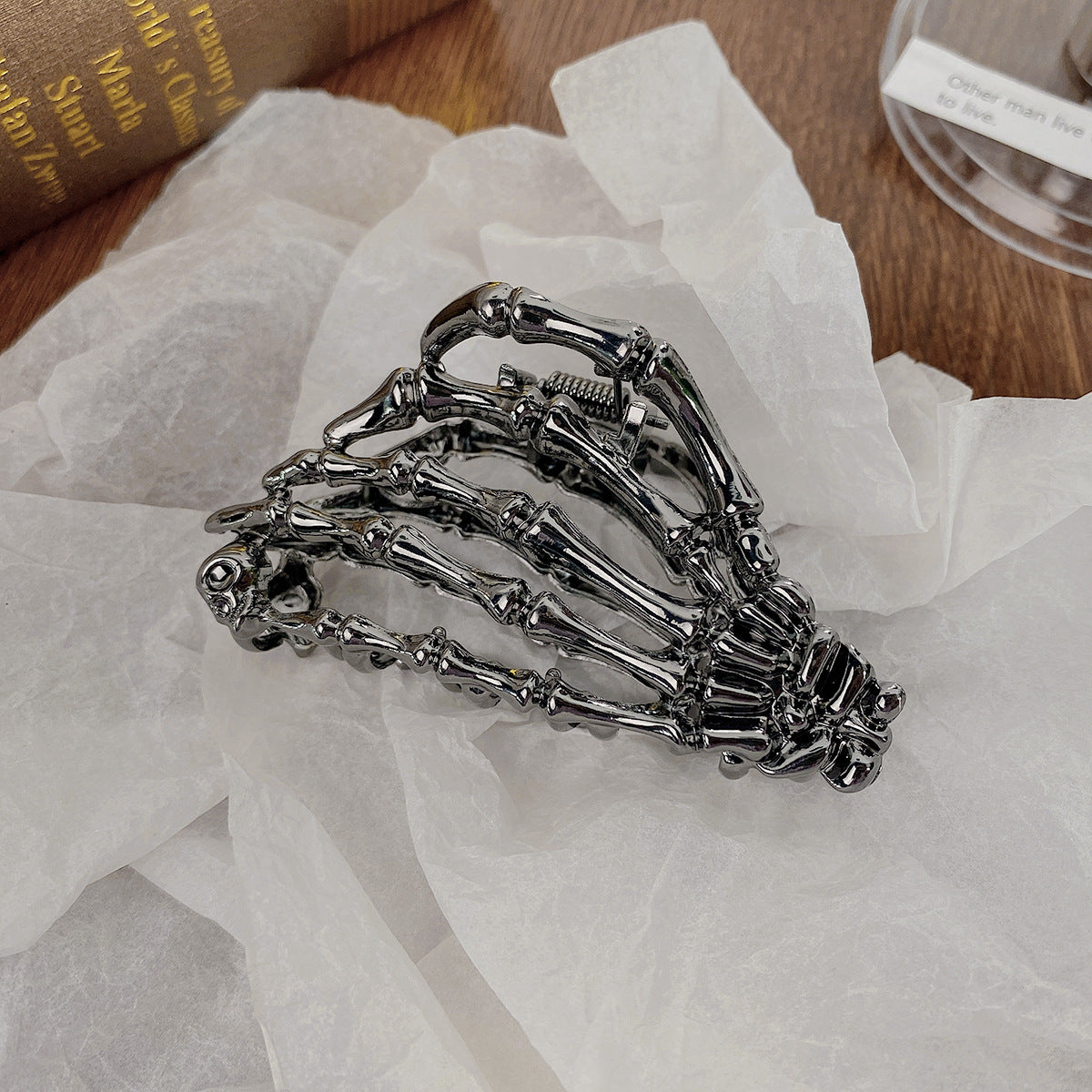 Gothic Skeleton Hand Spider Metal Hair Claw - C2