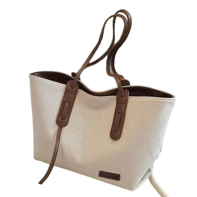 Canvas Work Tote Bag with Leather-Look Straps