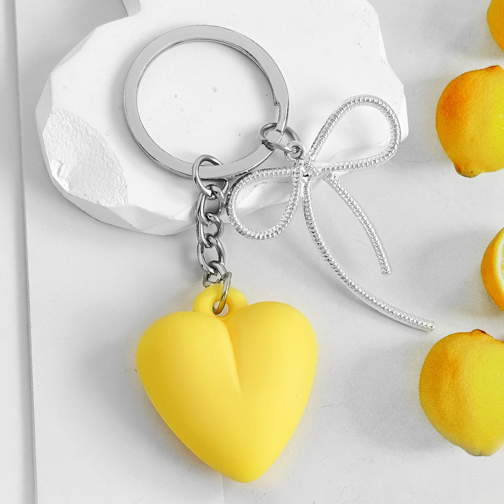 Glossy Heart and Ribbon Bow Keychain - Color_1
