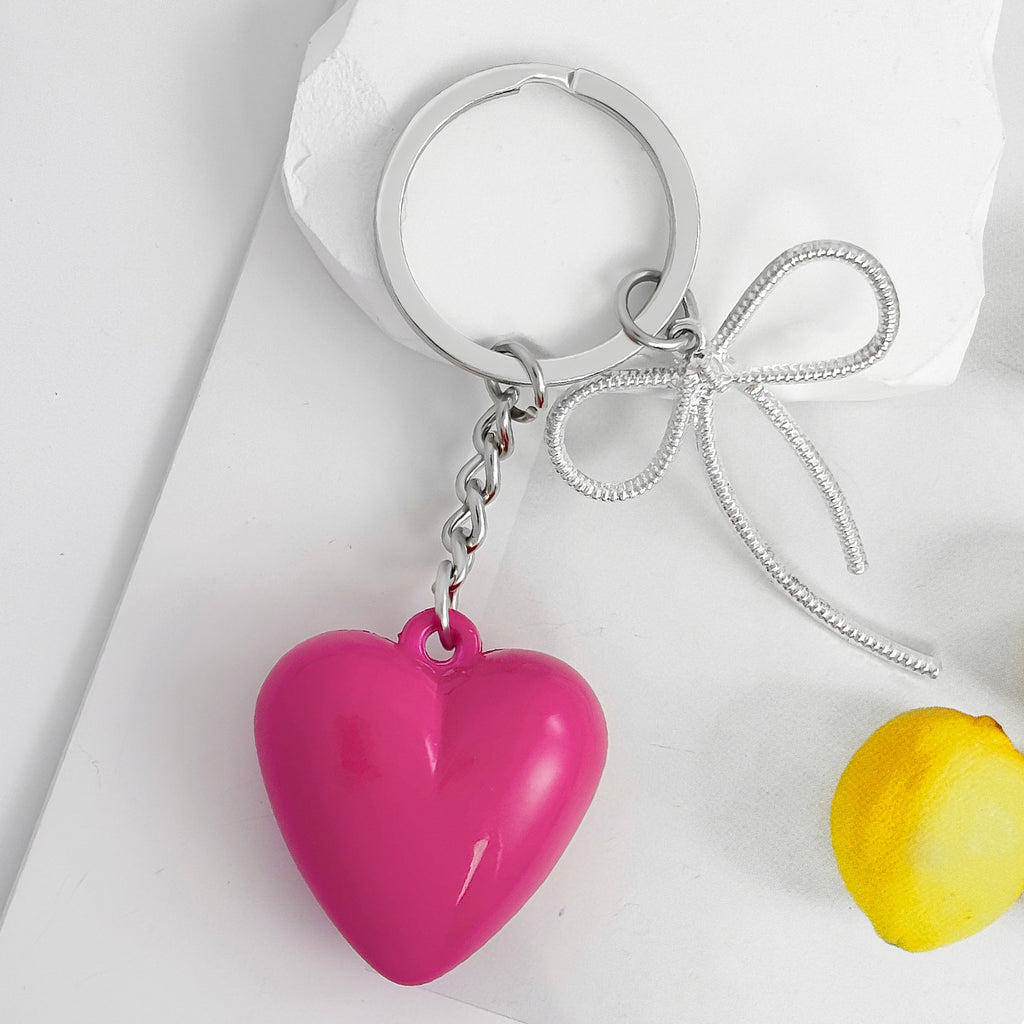 Glossy Heart and Ribbon Bow Keychain - Color_3