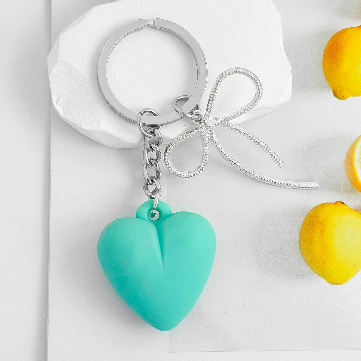 Glossy Heart and Ribbon Bow Keychain - Color_4