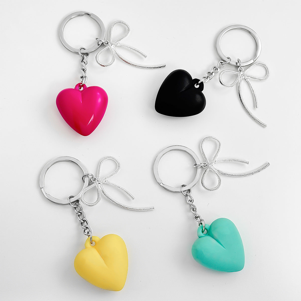Glossy Heart and Ribbon Bow Keychain