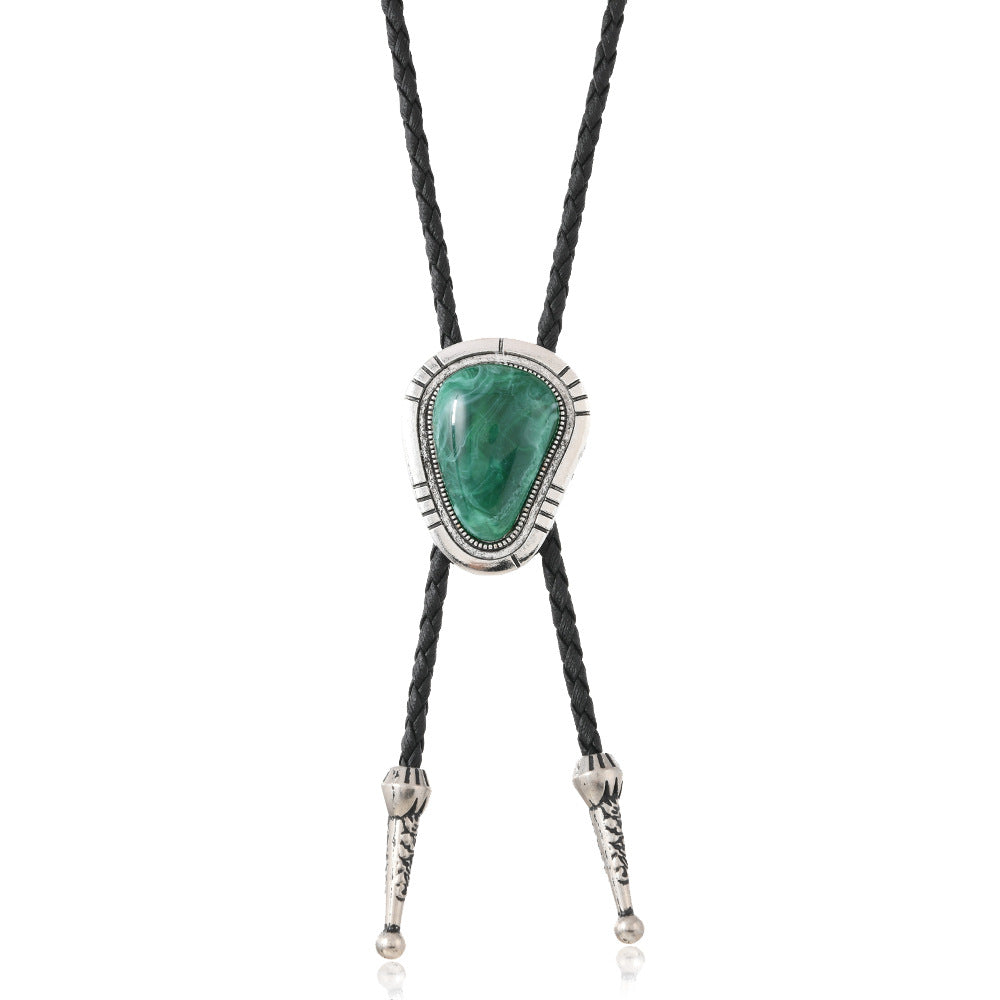 Boho Marbled Cabochon Bolo Necklace - Green