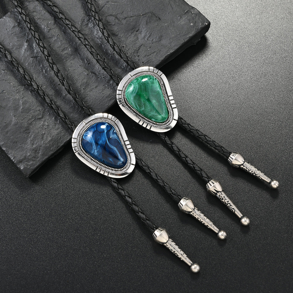 Boho Marbled Cabochon Bolo Necklace