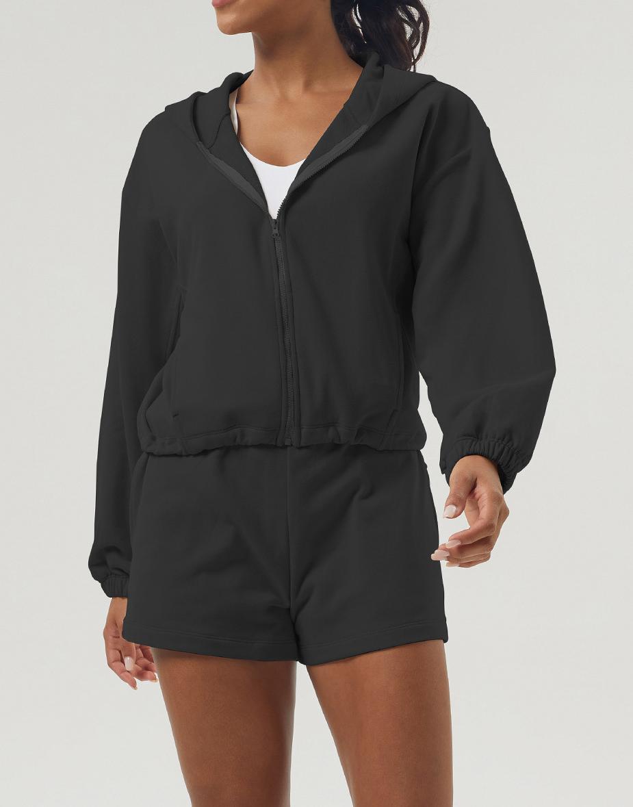 Zip Hoodie And Running Shorts Set - Black