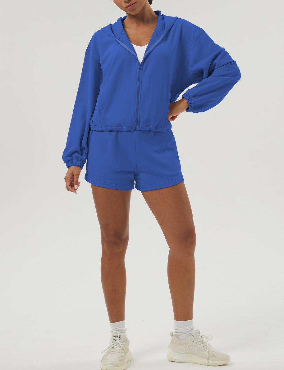 Zip Hoodie And Running Shorts Set - Blue