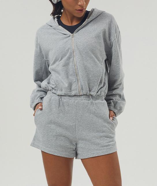 Zip Hoodie And Running Shorts Set - Flowerash