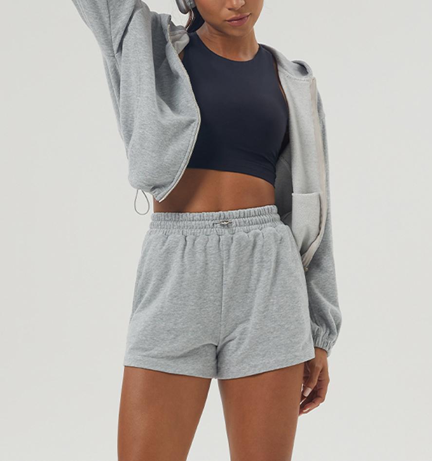 Zip Hoodie And Running Shorts Set - Flowerash - 2
