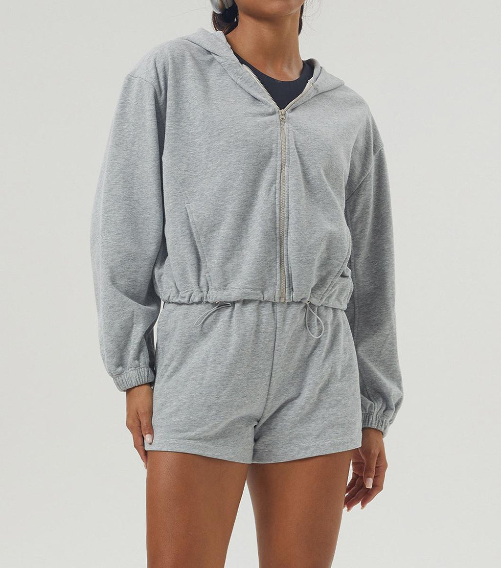 Zip Hoodie And Running Shorts Set - Flowerash - 3