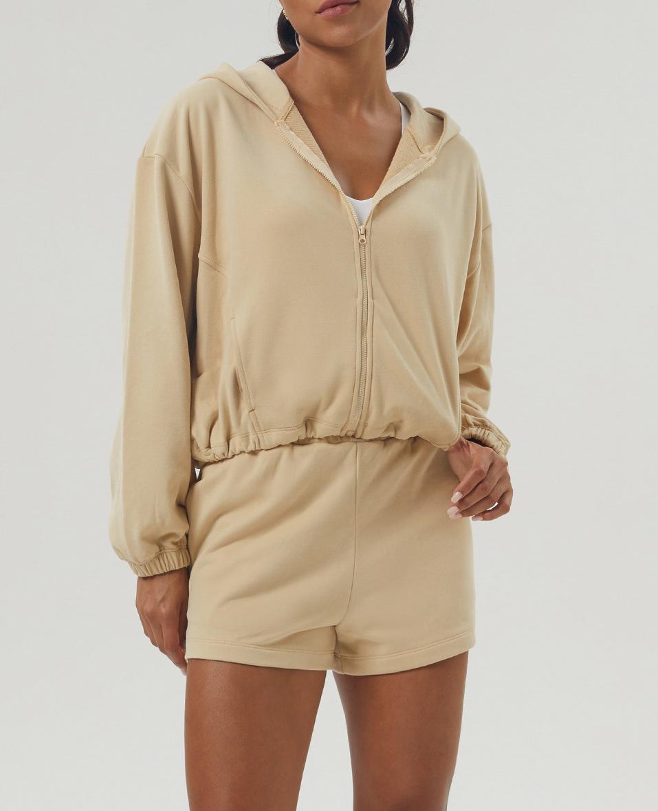 Zip Hoodie And Running Shorts Set - Khaki