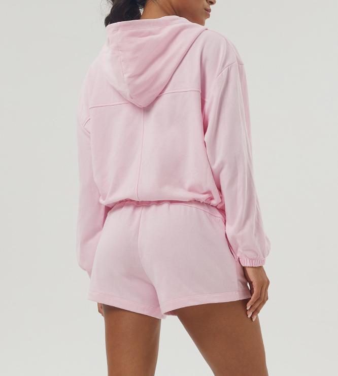 Zip Hoodie And Running Shorts Set - Pink - 1