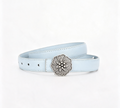 Carved Rosette Buckle Slim Waist Belt - Silver_Blue