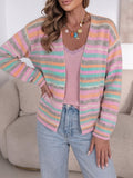 Pastel Striped Long Sleeve Knit Cardigan - Striped