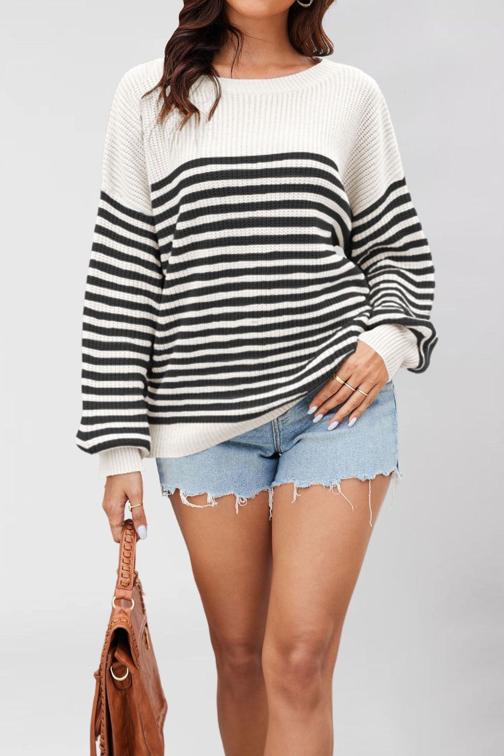 Breton Stripe Boat Neck Oversized Sweater - Black