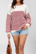 Breton Stripe Boat Neck Oversized Sweater - Red