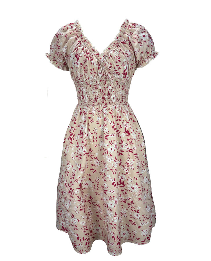 Ditsy Floral Puff Sleeve Smocked Midi Dress - view 2