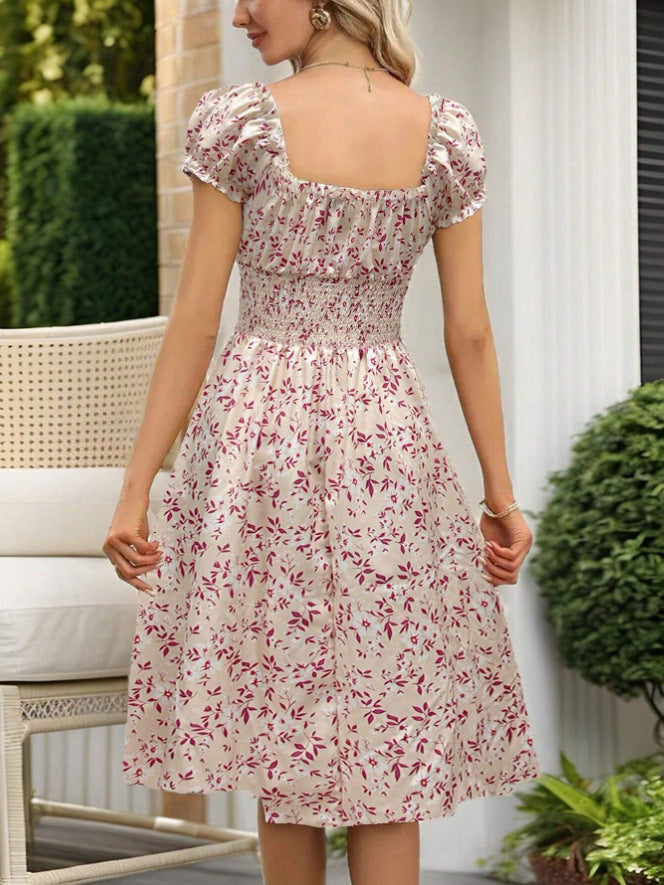 Ditsy Floral Puff Sleeve Smocked Midi Dress - view 4