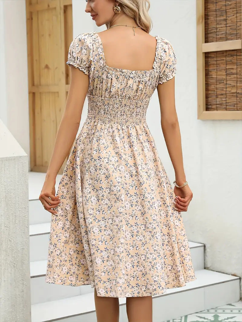 Ditsy Floral Puff Sleeve Smocked Midi Dress - view 6
