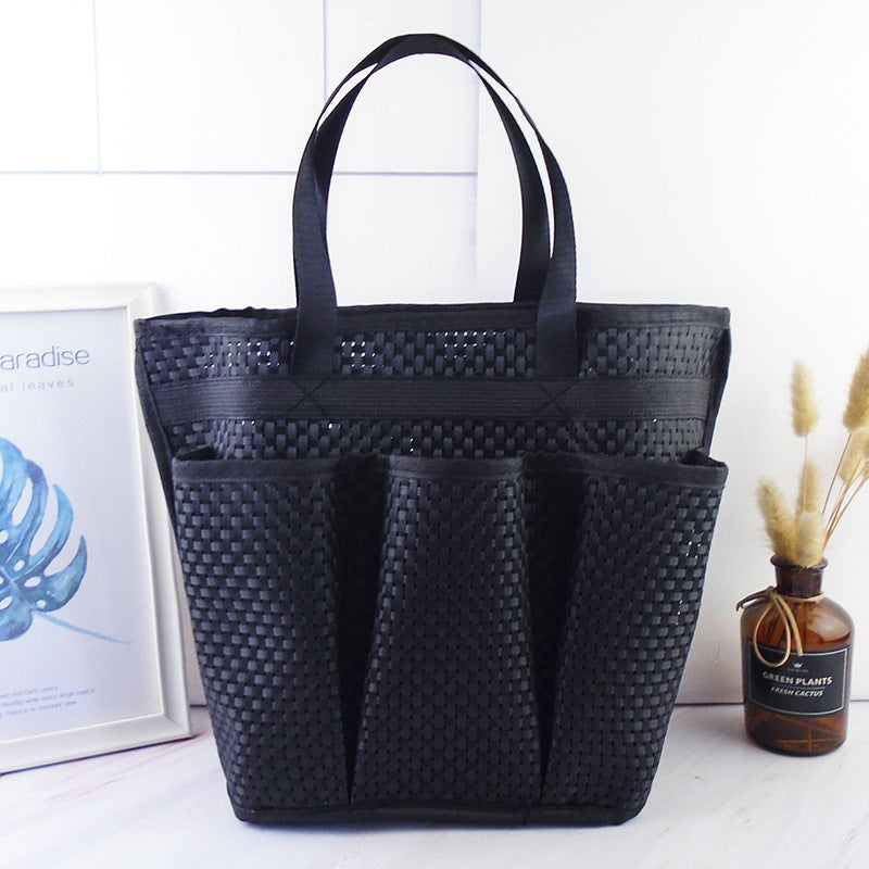 Mesh Shower Caddy Tote With Pockets - Black