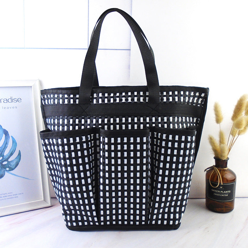 Mesh Shower Caddy Tote With Pockets - WBlack - 1