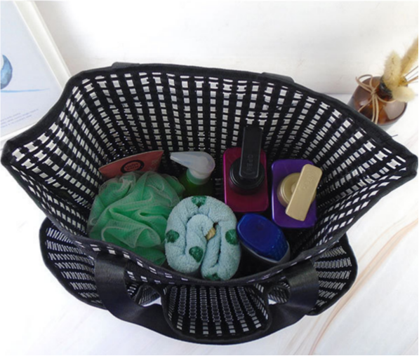 Mesh Shower Caddy Tote With Pockets - WBlack - 4